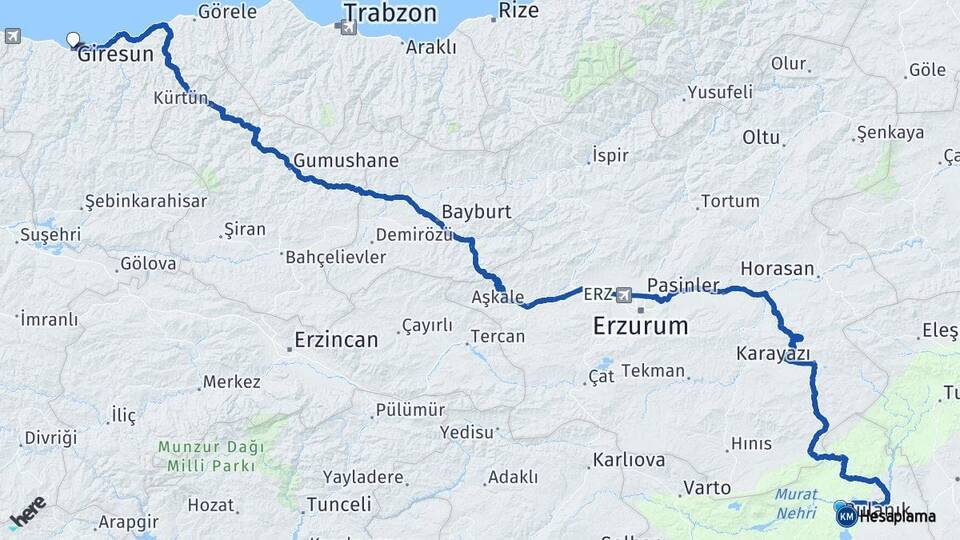 Muş Bulanık Giresun Arası Kaç Km - Yol Haritası