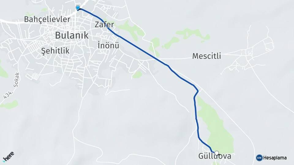 Muş Bulanık Güllüova Bulanık Arası Kaç Km - Yol Haritası