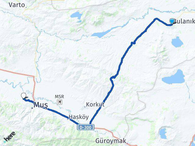 Muş Bulanık Güzeltepe Arası Kaç Km - Yol Haritası