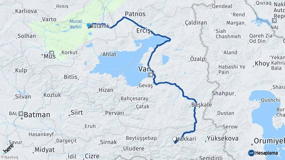 Muş Bulanık Hakkari Arası Kaç Km - Yol Haritası