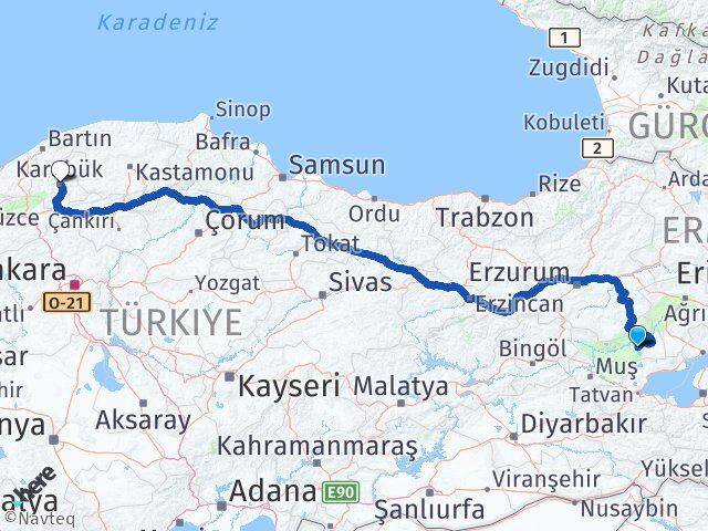 Muş Bulanık Karabük Arası Kaç Km - Yol Haritası