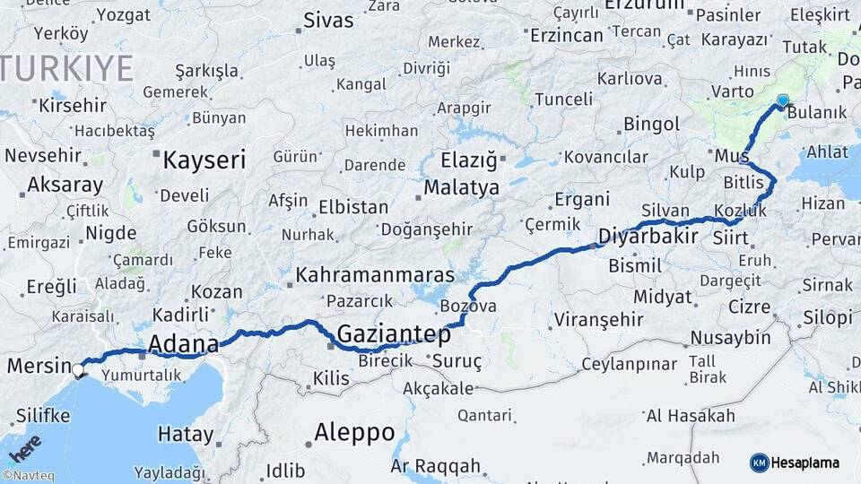 Muş Bulanık Mersin Arası Kaç Km - Yol Haritası