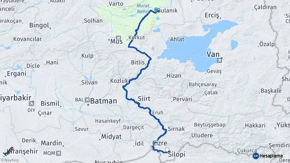 Muş Bulanık Silopi Şırnak Arası Kaç Km - Yol Haritası