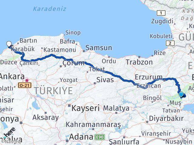 Muş Bulanık Zonguldak Arası Kaç Km - Yol Haritası