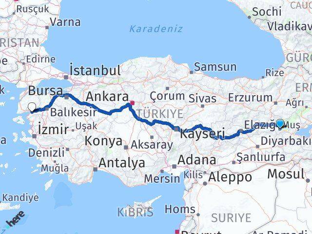 Muş Burhaniye Balıkesir Arası Kaç Km - Yol Haritası