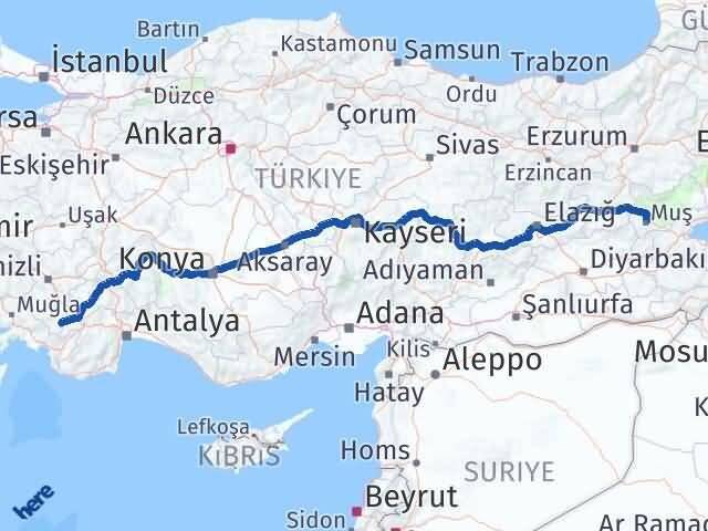 Muş Çameli Denizli Arası Kaç Km - Yol Haritası