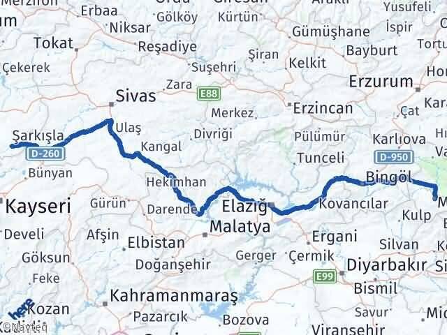 Muş Çayıralan Yozgat Arası Kaç Km - Yol Haritası