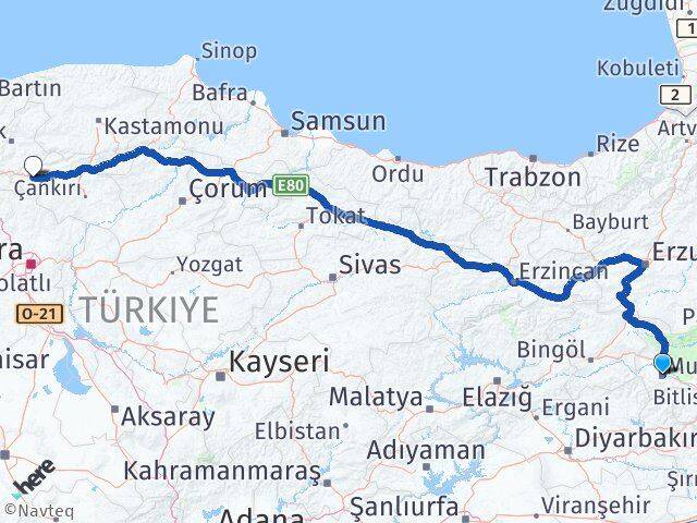 Muş Çerkeş Arası Kaç Km - Yol Tarifi