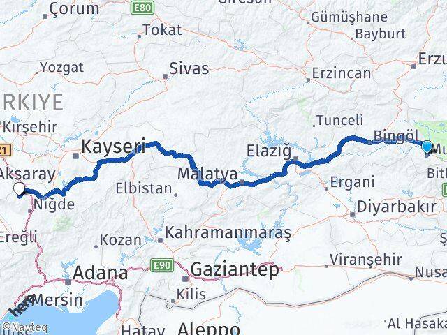 Muş Çiftlik Niğde Arası Kaç Km - Yol Haritası