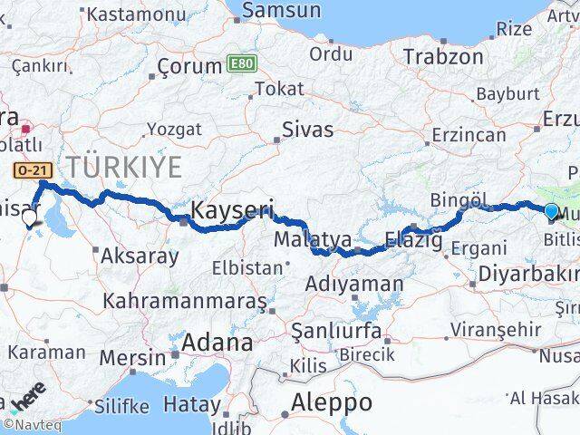 Muş Cihanbeyli Konya Arası Kaç Km - Yol Haritası
