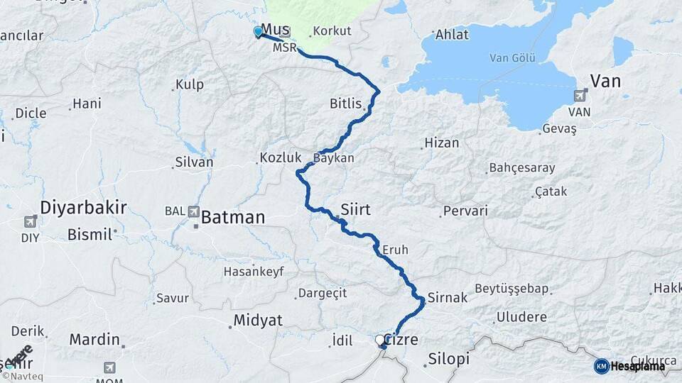 Muş Cizre Şırnak Arası Kaç Km - Yol Haritası