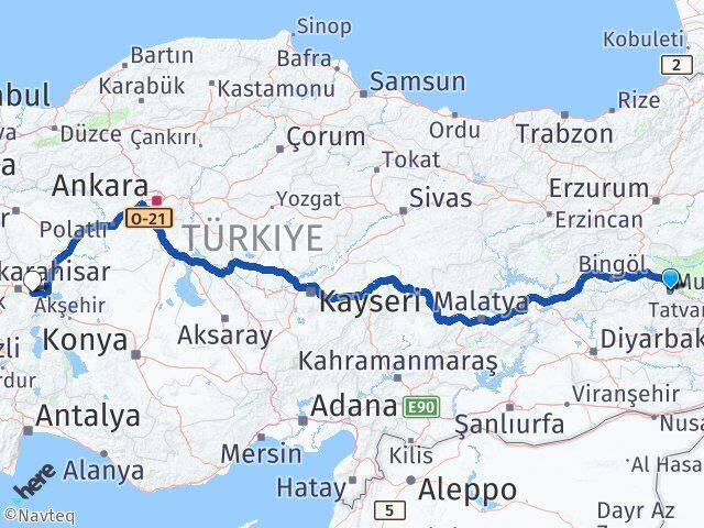 Muş Çobanlar Afyonkarahisar Arası Kaç Km - Yol Haritası