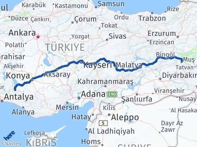 Muş Derebucak Konya Arası Kaç Km - Yol Haritası