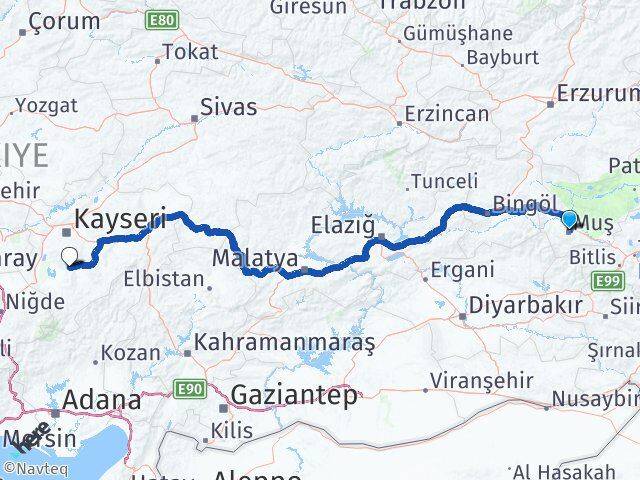 Muş Develi Kayseri Arası Kaç Km - Yol Haritası