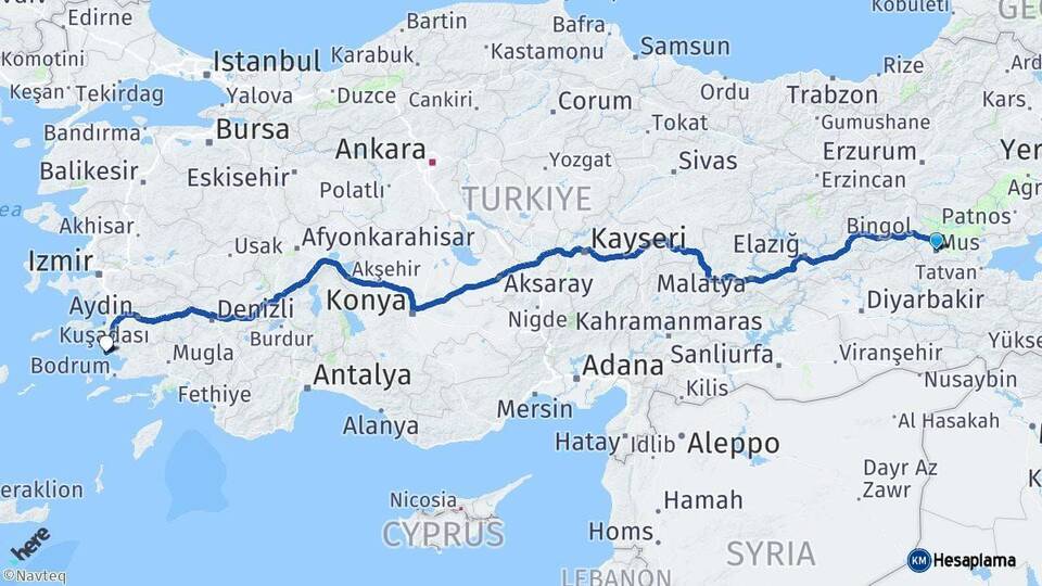 Muş Didim Aydın Arası Kaç Km - Yol Haritası