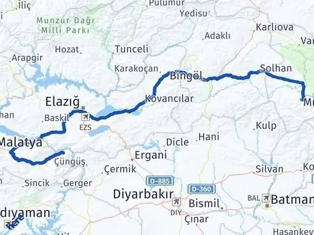 Muş Doğanyol Malatya Arası Kaç Km - Yol Haritası