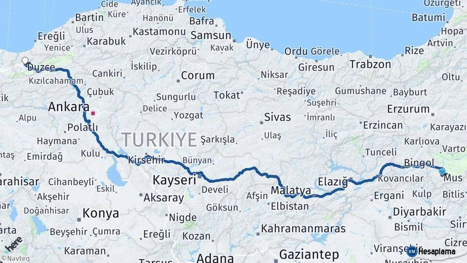 Muş Düzce Arası Kaç Km - Yol Haritası