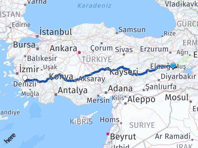 Muş Efeler Aydın Arası Kaç Km - Yol Haritası