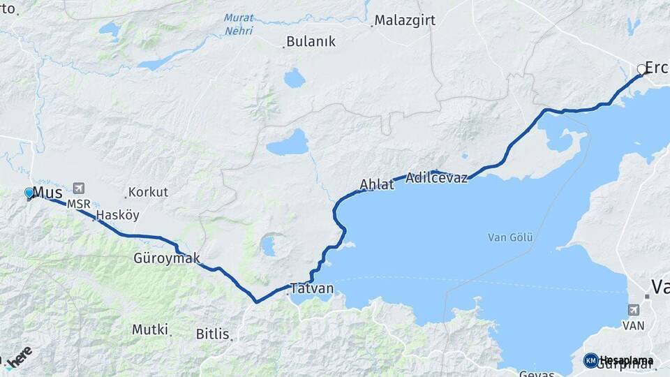 Muş Erciş Van Arası Kaç Km - Yol Haritası