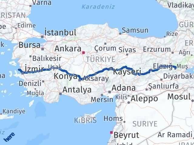 Muş Foça İzmir Arası Kaç Km - Yol Haritası