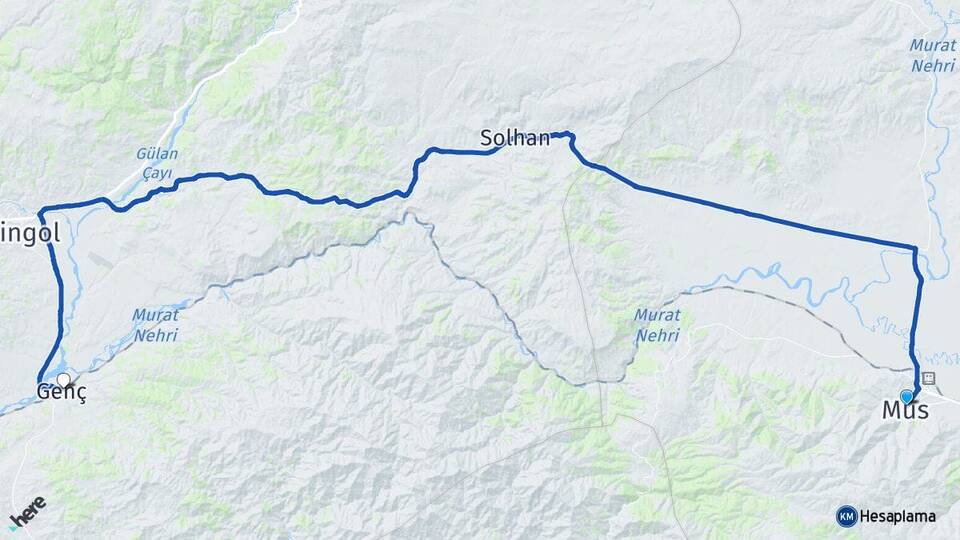 Muş Genç Bingöl Arası Kaç Km - Yol Haritası