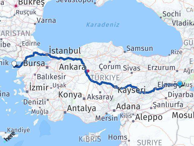 Muş Gökçeada Çanakkale Arası Kaç Km - Yol Haritası
