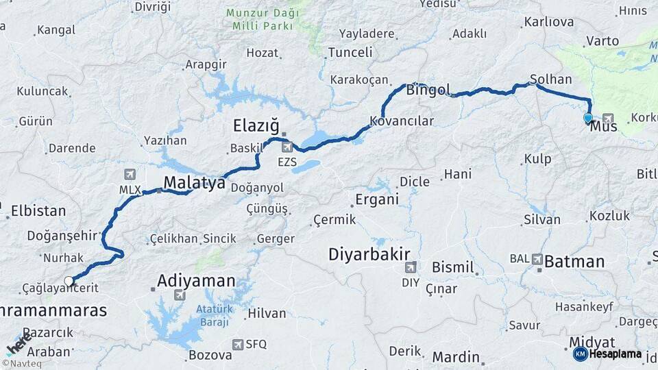 Muş Gölbaşı Adıyaman Arası Kaç Km - Yol Haritası