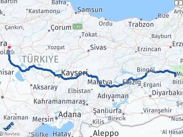 Muş Gölbaşı Ankara Arası Kaç Km - Yol Haritası