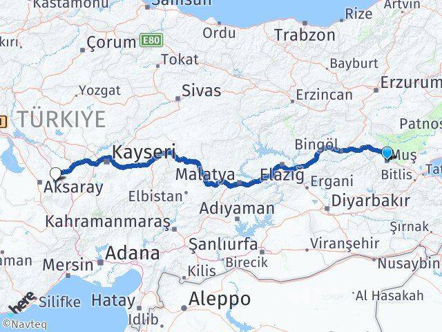 Muş Gülağaç Aksaray Arası Kaç Km - Yol Haritası