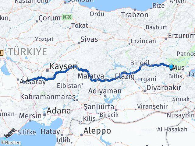Muş Güzelyurt Aksaray Arası Kaç Km - Yol Haritası