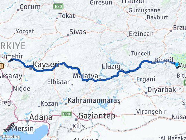 Muş Hacıbektaş Nevşehir Arası Kaç Km - Yol Haritası