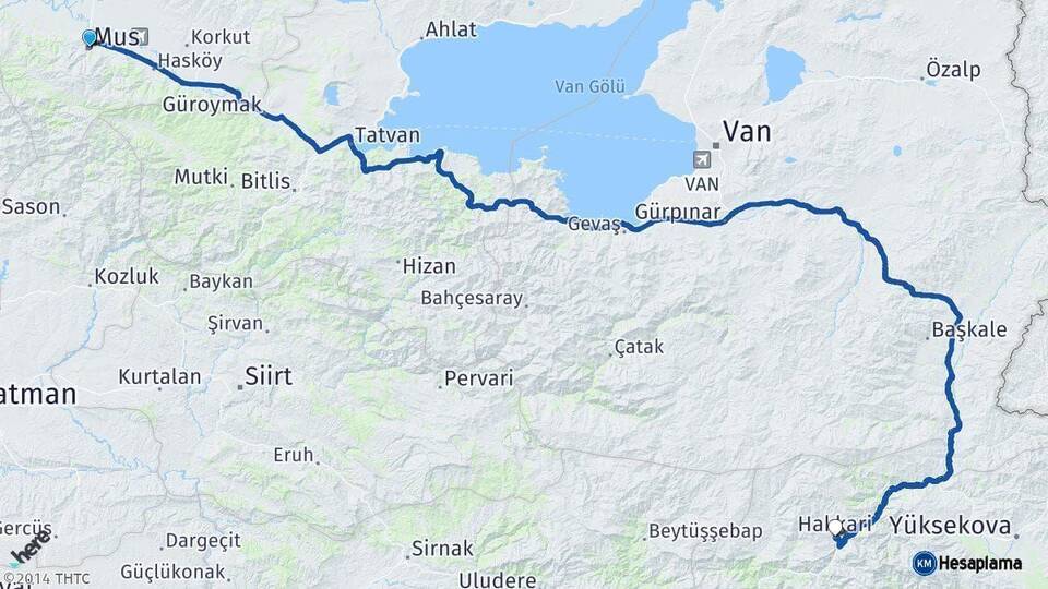 Muş Hakkari Arası Kaç Km - Yol Haritası