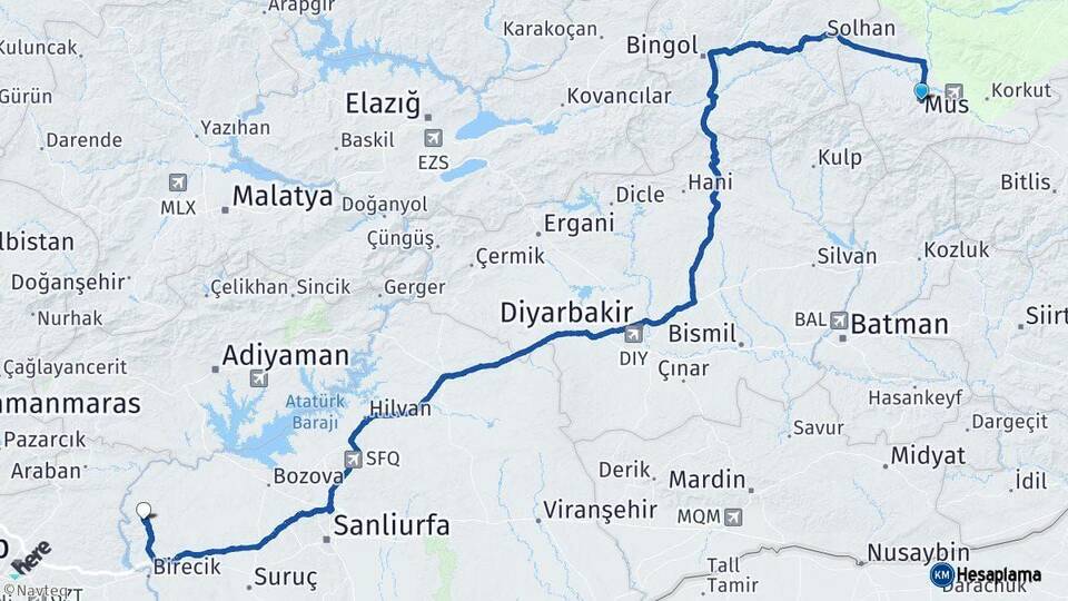 Muş Halfeti Şanlıurfa Arası Kaç Km - Yol Haritası
