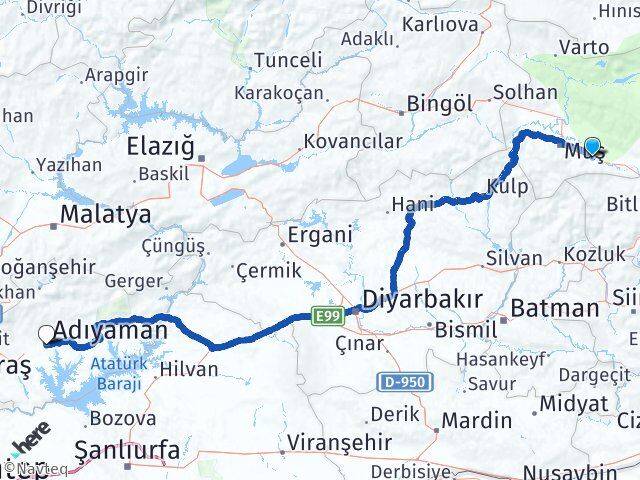 Muş Hasköy Adıyaman Arası Kaç Km - Yol Haritası