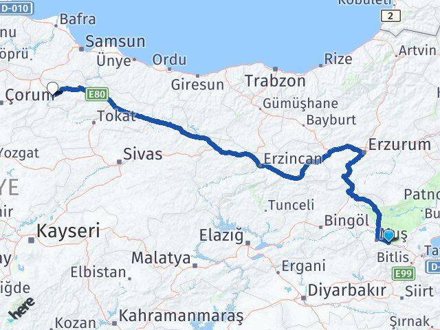 Muş Hasköy Amasya Arası Kaç Km - Yol Haritası