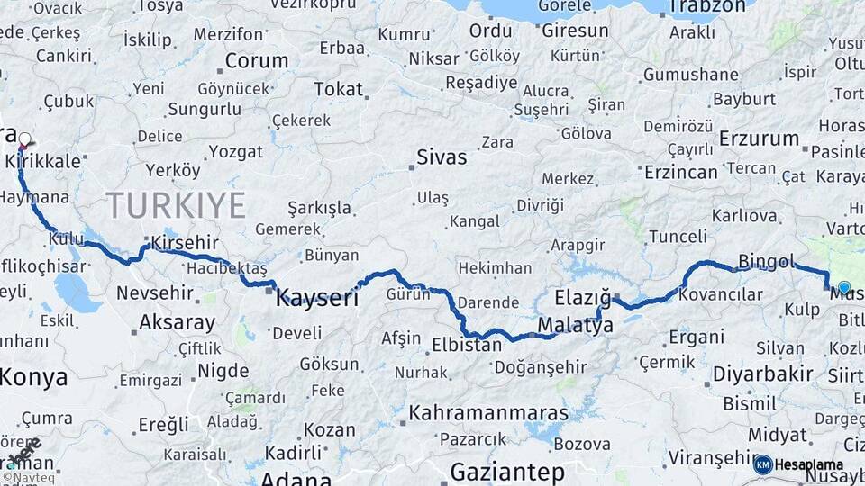 Muş Hasköy Ankara Arası Kaç Km - Yol Haritası