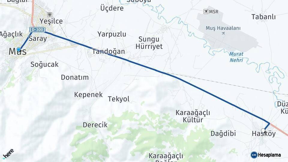 Muş Hasköy Arası Kaç Km - Yol Haritası