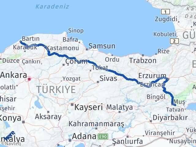 Muş Hasköy Bartın Arası Kaç Km - Yol Haritası