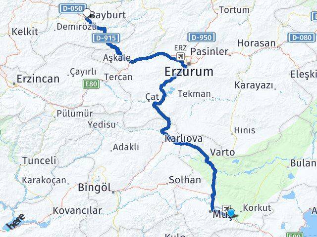 Muş Hasköy Bayburt Arası Kaç Km - Yol Haritası