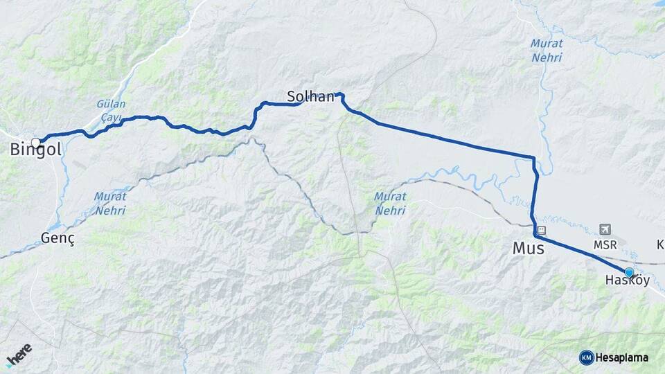 Muş Hasköy Bingöl Arası Kaç Km - Yol Haritası
