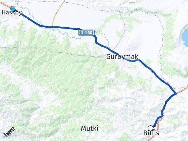 Muş Hasköy Bitlis Arası Kaç Km - Yol Haritası