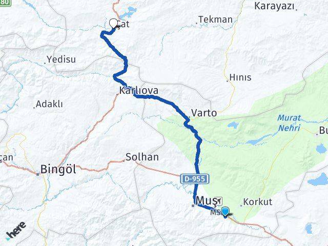 Muş Hasköy Çat Erzurum Arası Kaç Km - Yol Haritası