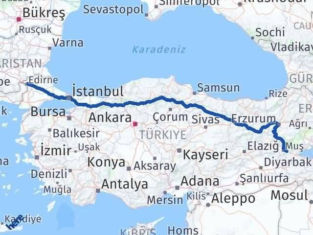 Muş Hasköy Edirne Arası Kaç Km - Yol Haritası