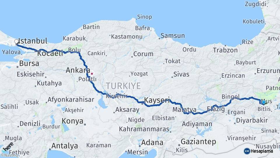 Muş Hasköy İstanbul Arası Kaç Km - Yol Haritası