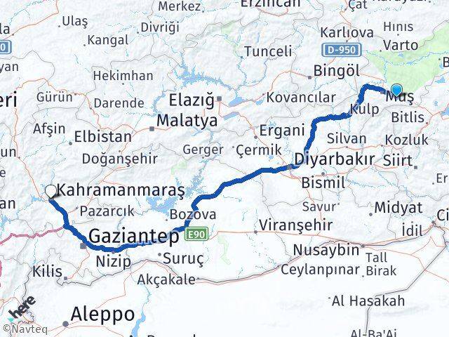 Muş Hasköy Kahramanmaraş Arası Kaç Km - Yol Haritası