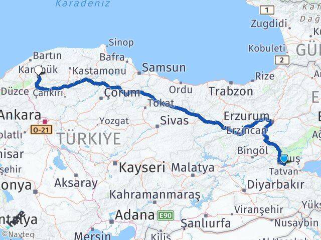 Muş Hasköy Karabük Arası Kaç Km - Yol Haritası