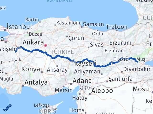 Muş Hasköy Kütahya Arası Kaç Km - Yol Haritası