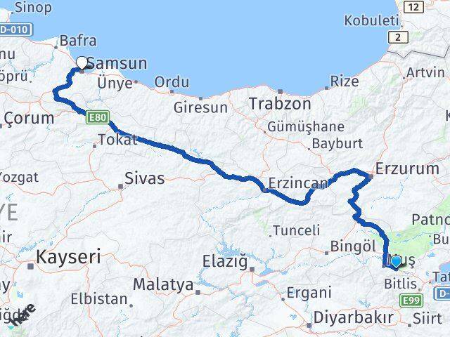 Muş Hasköy Samsun Arası Kaç Km - Yol Haritası