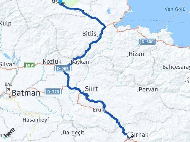 Muş Hasköy Şırnak Arası Kaç Km - Yol Haritası