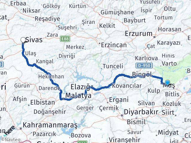 Muş Hasköy Sivas Arası Kaç Km - Yol Haritası